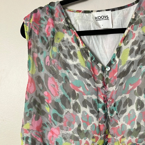 KOOVS maxi Dress sleeveless colourful abstract print sheer split front skirt - Picture 6 of 11